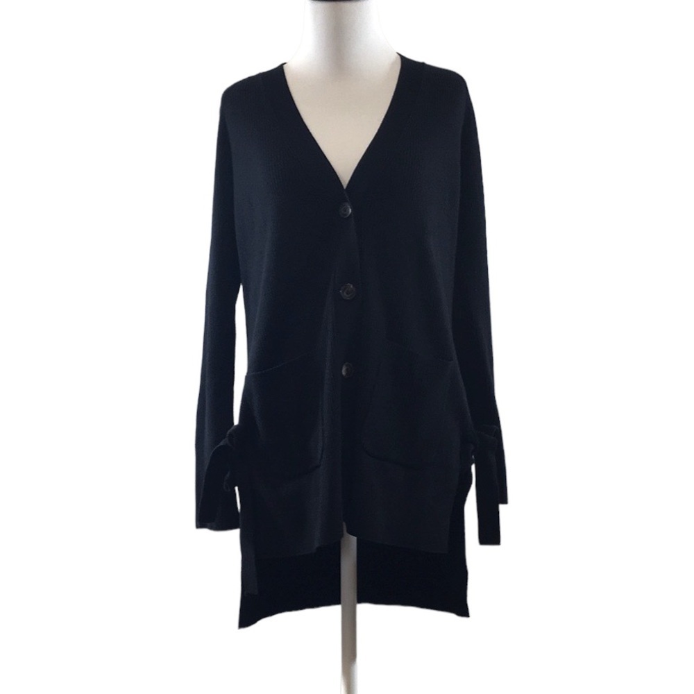 Moth Black Knit Cardigan Tunic Sweater Womens XS‎ V Neck Side Tie Anthropologie